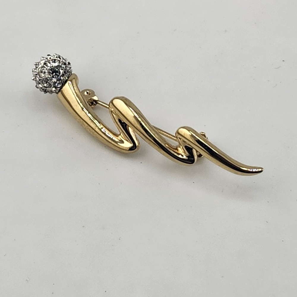 Vintage‎ Gold Tone Scrible Brooch With Pave End